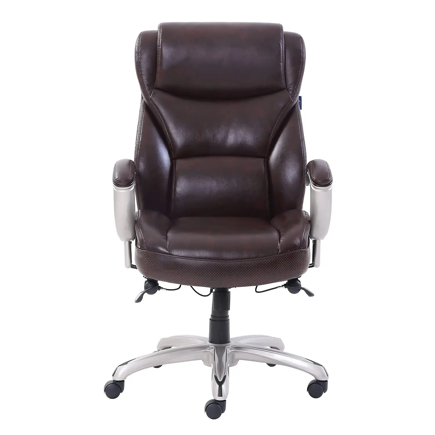 كرسي مهام كبير وطويل، يدعم ما يصل إلى 400 رطل، ارتفاع المقعد 19.5 بوصة إلى 22.5 بوصة، مقعد/ظهر بني، قاعدة فضية #2