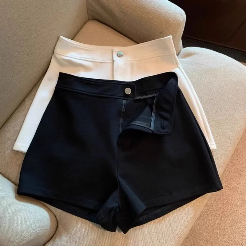 Cintura alta emagrecimento a-line shorts elásticos feminino plus size preto branco plus sizesuitshorts verão 2024 estilo fino