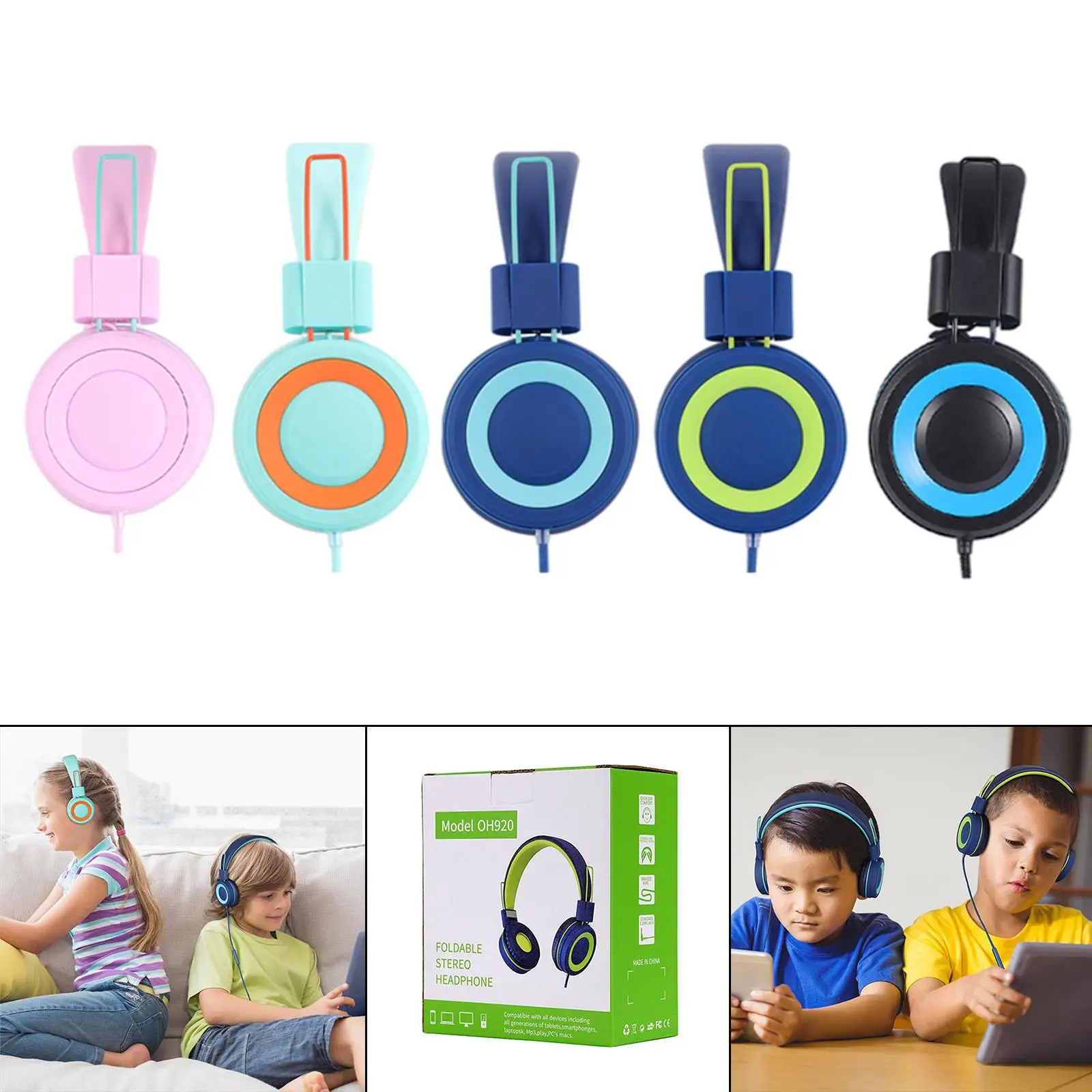 Headset 4.7ft Long Cord Adjustable Headband with Mic for Tablet Kids