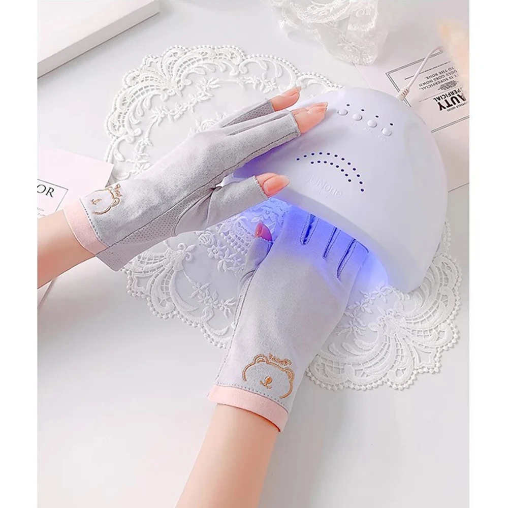 1Pair Anti UV Nail Gloves Protection Stretchy Breathable Fingerless Fiber Nail Art Lamp Gloves Nail Dryer Radiation Hand Glove #