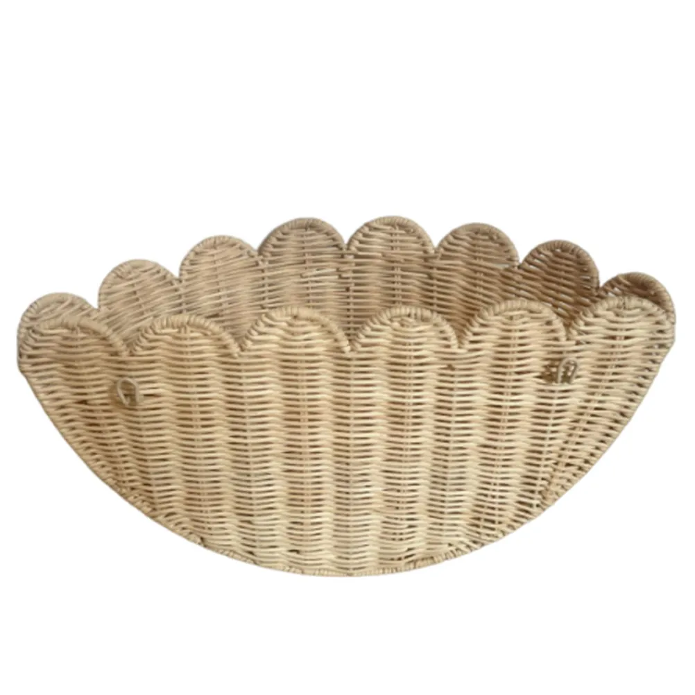 

Handwoven Rattan Wall Basket Fan Shape Boho Hanging Organizer Rustic Wall Mounted Storage Basket for Kitchen Bathroom Living