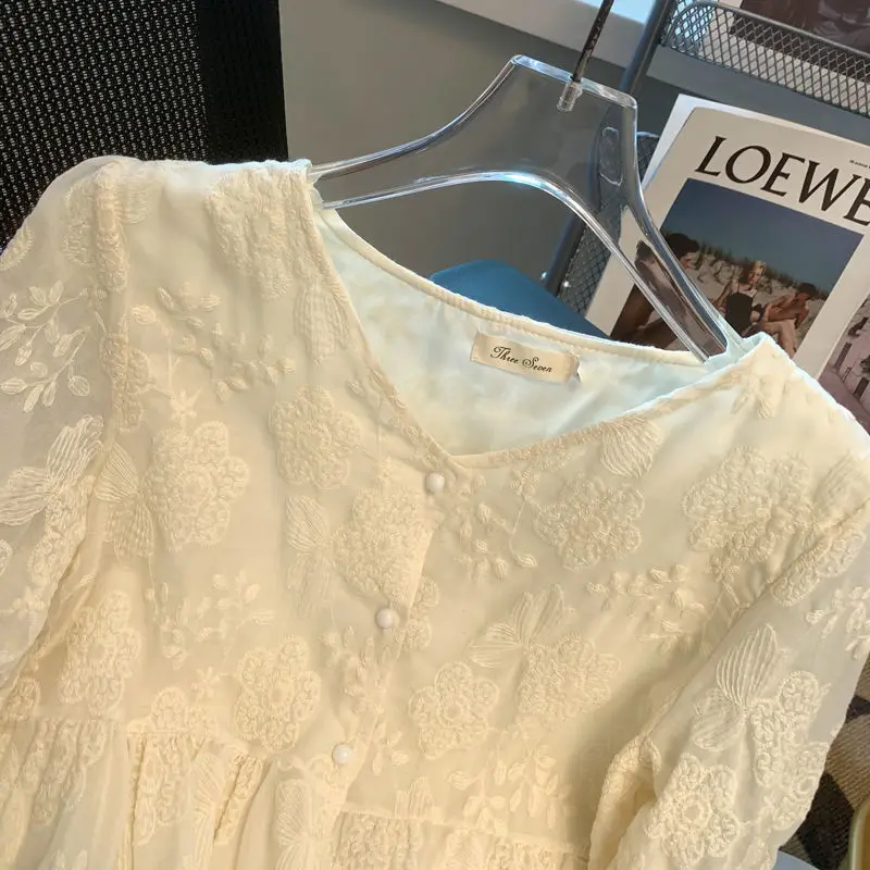 Chemise en dentelle à manches longues pour femmes, chemise à col en V, esthétique chic, français, doux, Kawaii, rétro, designer, irritation, automne