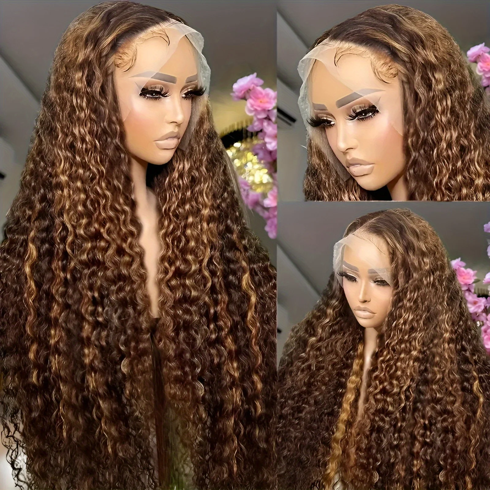 13x4 تسليط الضوء على موجة المياه العسل شقراء 250 الكثافة HD الدانتيل الشفاف الجبهة الباروكات للنساء أومبير الملونة موجة عميقة شعر مستعار P427 الباروكات