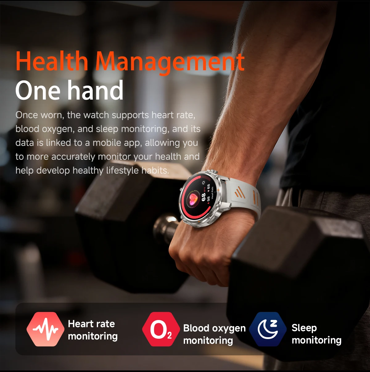 Neue Smartwatch für Herren mit 1100mAh Großbatterie, Outdoor GPS, Taschenlampe, Kompass, IP68 Wasserdicht, HD-Anruf, 1,7 Zoll AMOLED, Sport-Smartwatch – Detail 11