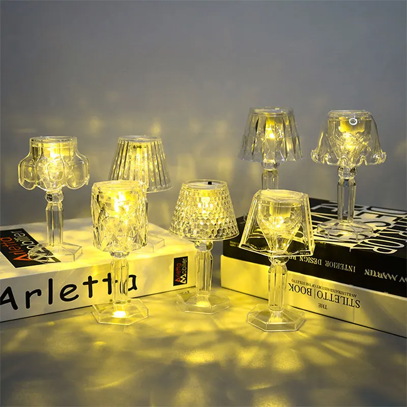 1PCS Transparent Small Table Lamp With Projection And Base LED Electronic Night Light Decorative Ornaments