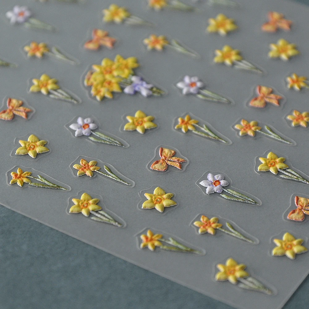 Daffodils Floral 5D Nail Stickers Transfer Sliders For Nails Press On Nail Sticker Ongles