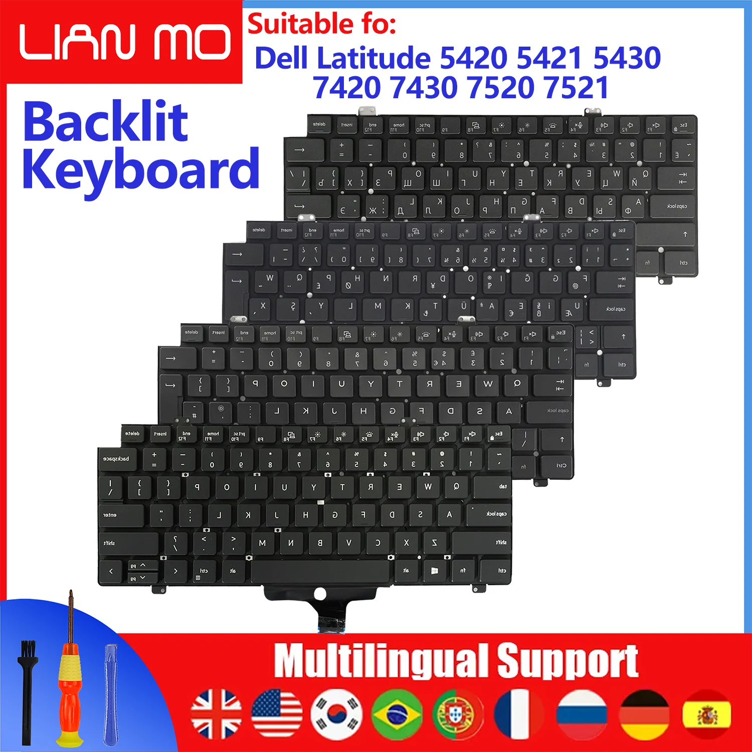 Arabic/Belgian/Bulgarian/Brazil/German/Dansk/UK layout for Dell Latitude 5420 5421 5430 7420 7430 7520 7521 backlight keyboard