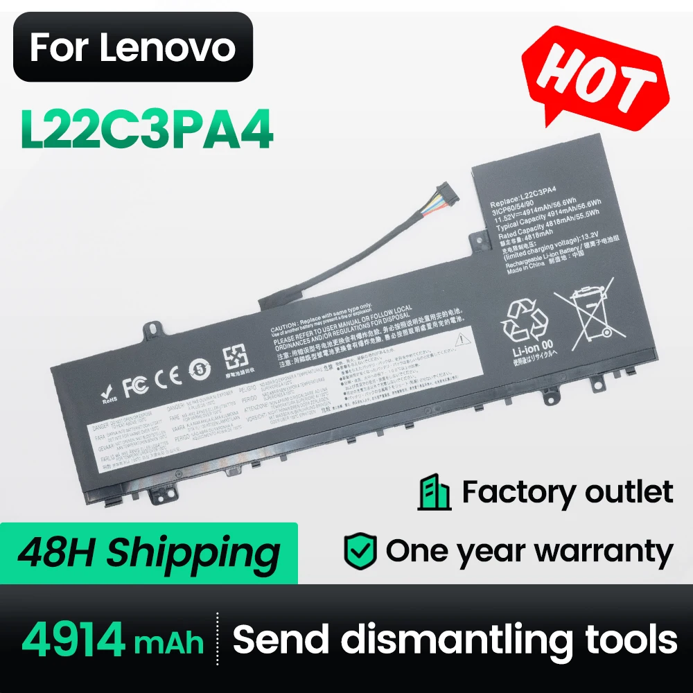 Keyuan L22C3PA4 Genuine Battery L22B3PA4/L22C3PA4/L22D3PA4 for Lenovo IdeaPad Slim 5 14ABR8/14IRL8 Battery