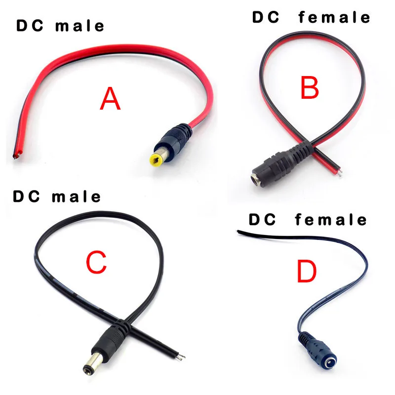 Kabel daya DC laki-laki perempuan colokan 12V kabel DC konektor steker adaptor kawat untuk kamera CCTV lampu Strip LED 5.5*2.1mm Q1