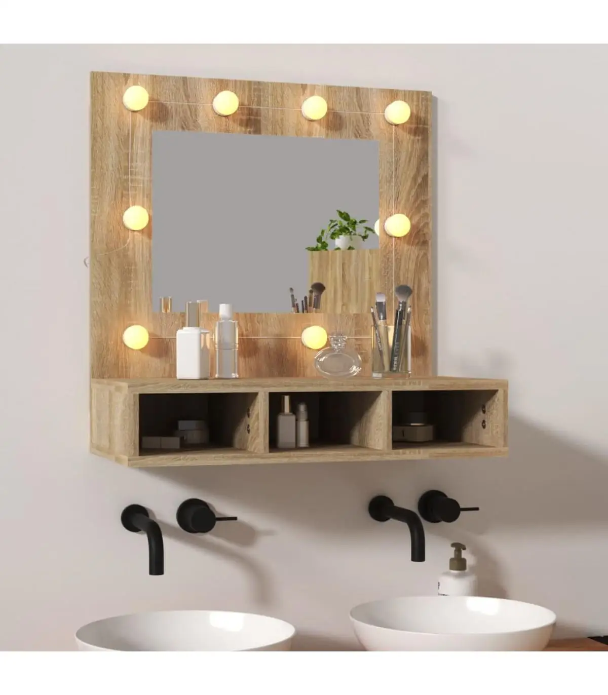 Bathroom Vanity Cabinet with mirror and LED color Oak Sonoma 60x31,5x62 cm