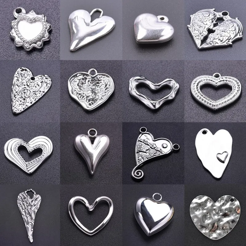 5pcs Men Women's Stainless Steel Heart Charm Pendant Diy Handmade Necklace Non Fading Aestheticism Jewelry Love Pendant Material