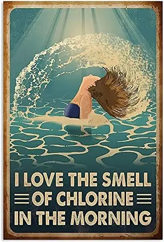 Vintage Swimming Poster Metal Sign I Love The Smell Of Chlorine In The Morning Tin Signs Retro Plaque Wall Decor Gift For Home K