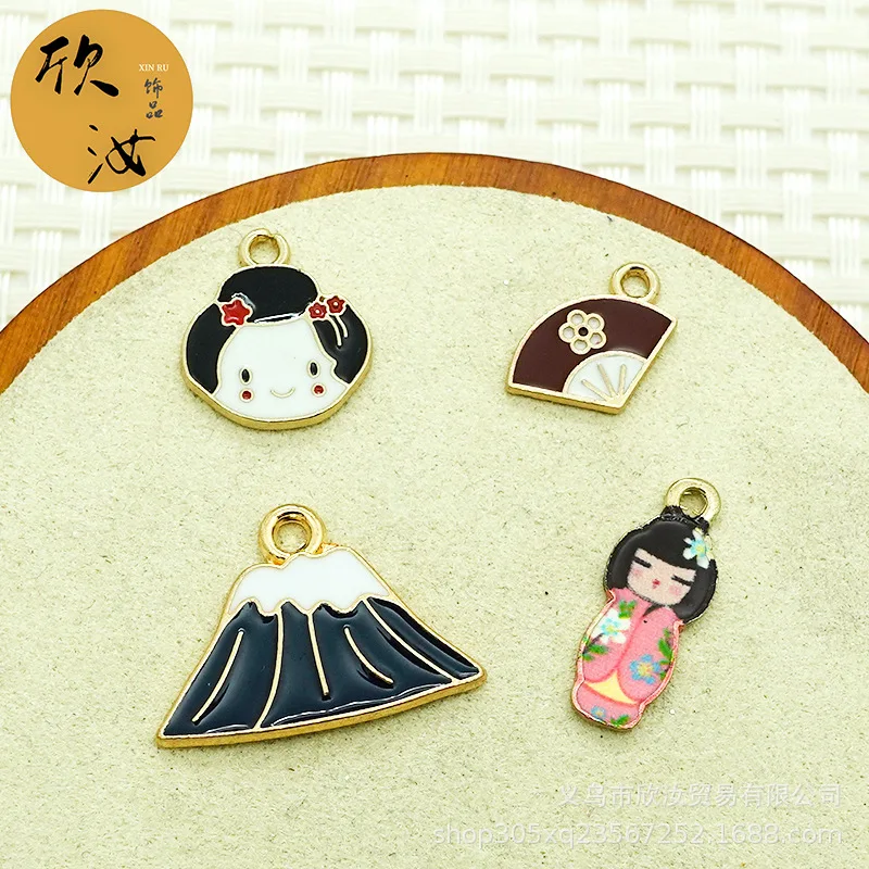 keychain geisha Kimono Doll Pattern Cabochon KeyChains Flower Accessories Charm Jewelry Gift