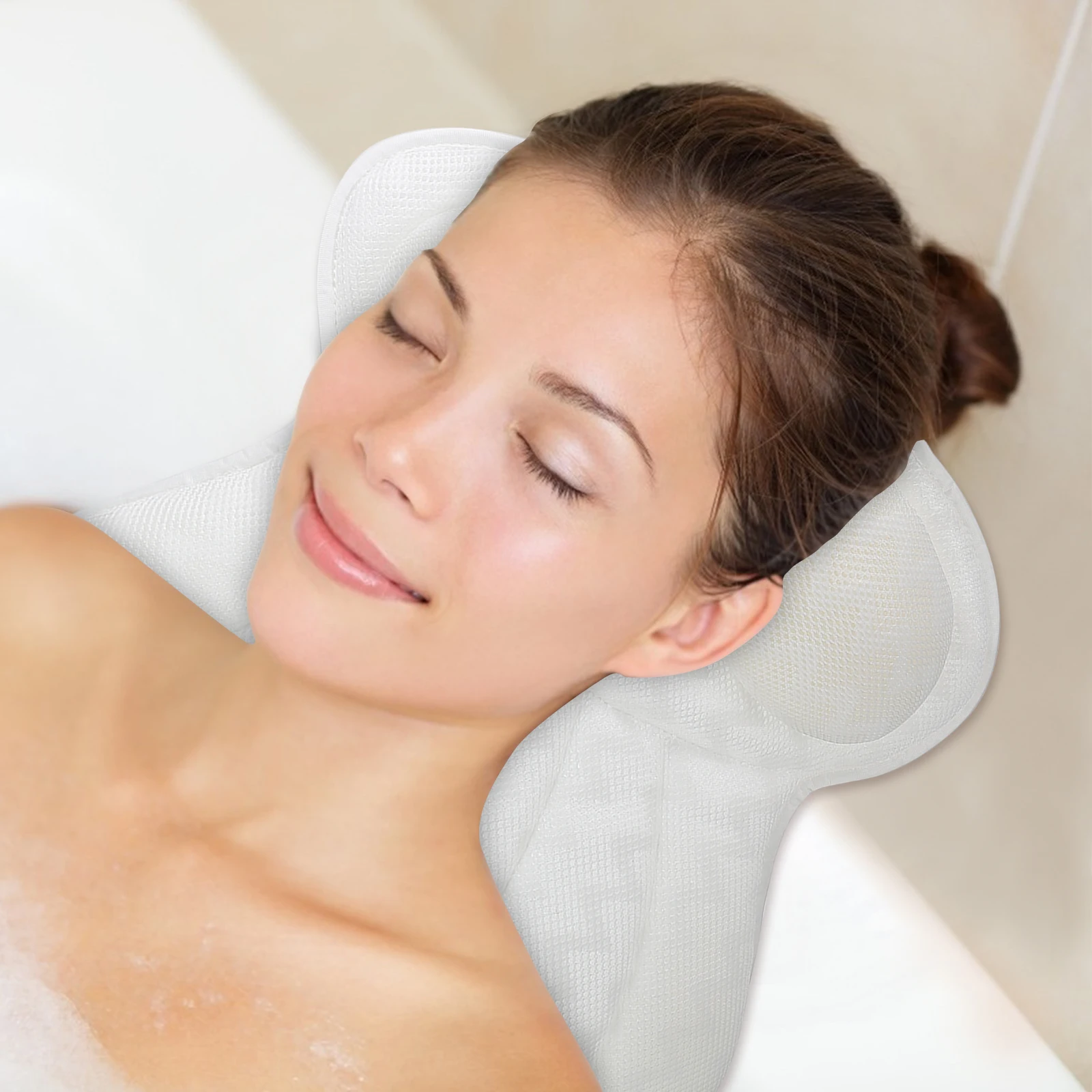

With Suction Cup Non-Slip Bath Head Neck Support Thickened Ergonomic Bathtub Neck Cushion Foldable Pillow For Bathtub Bathroom