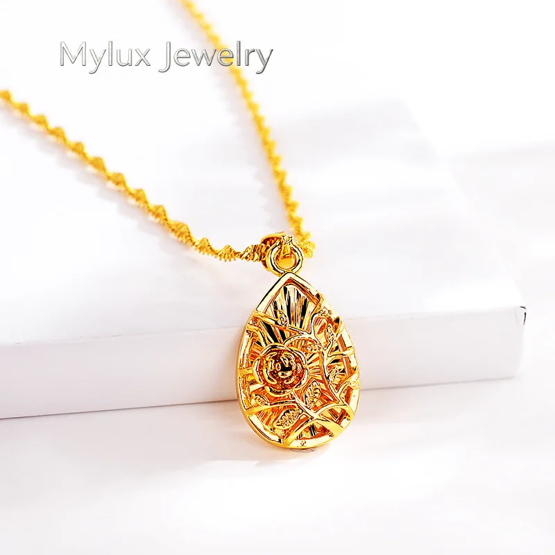 

Mylux Jewelry Boutique AU999 Gold Necklace Rose Vintage Clavicle Chain Women's Light Luxury 24K Real Gold Pendant Chain Chain Ne