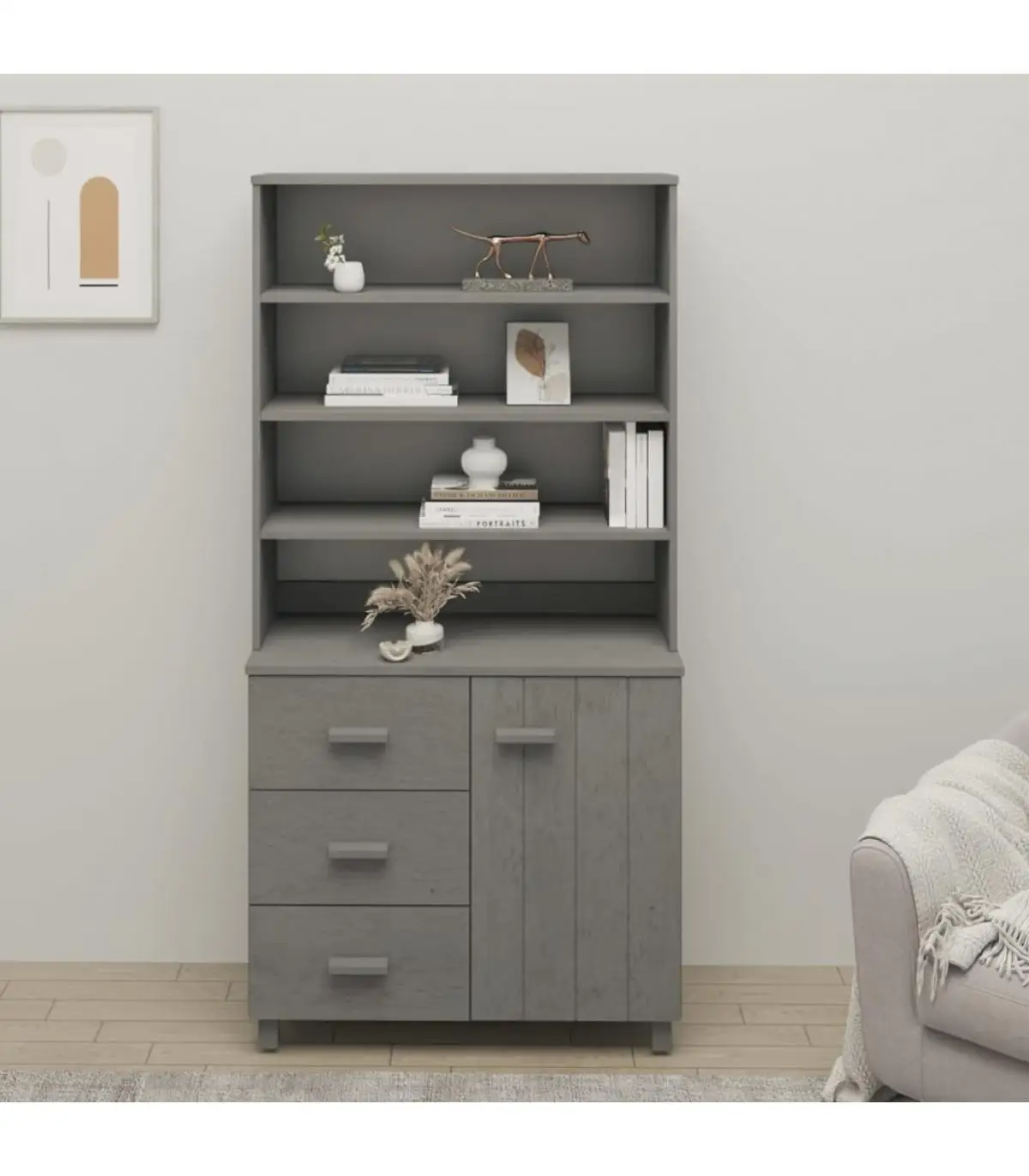 Light gray pine solid wood sideboard