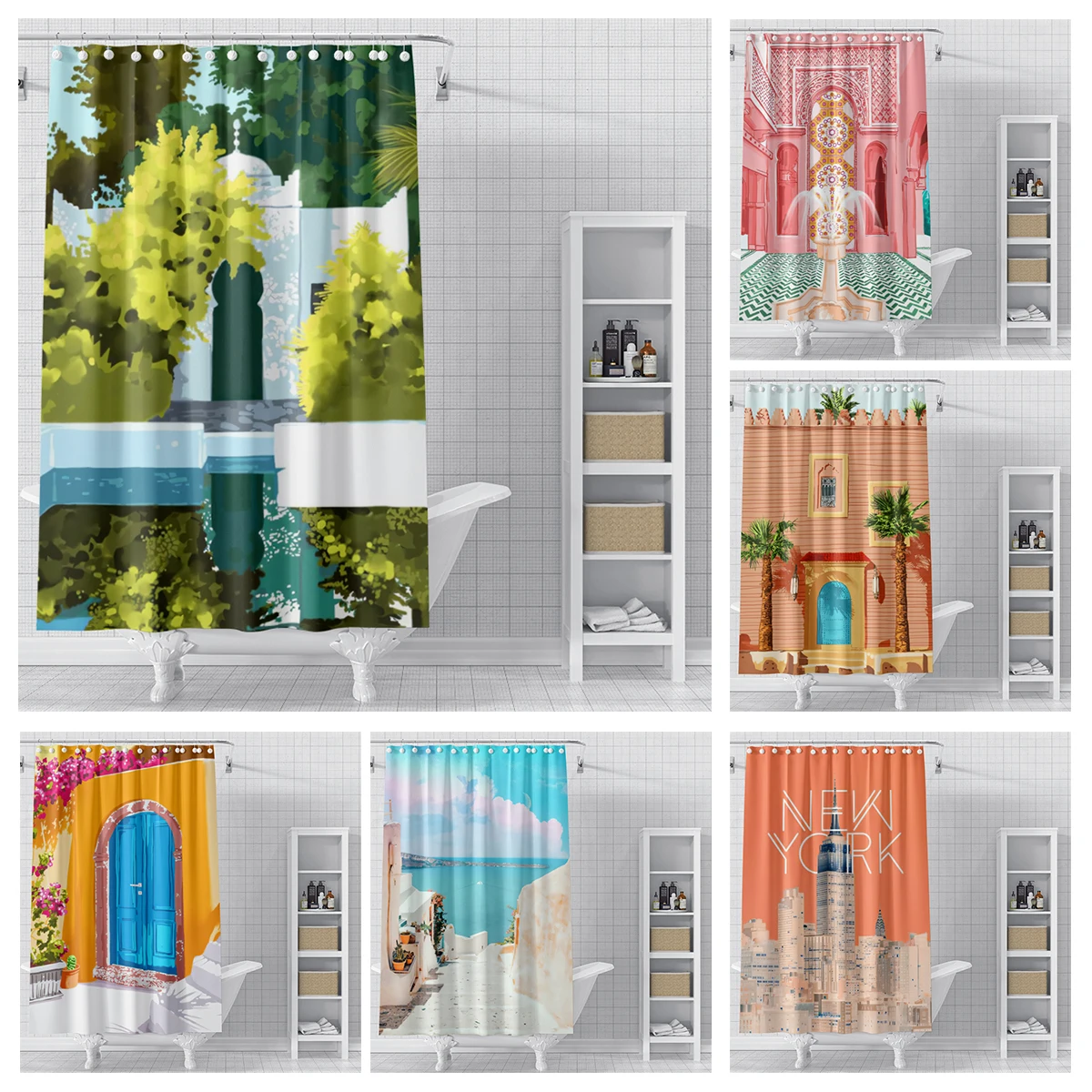 Home shower curtains for bathroom waterproof fabric Modern Nordic style bathroom Curtains shower curtain morandi  ins Abstract