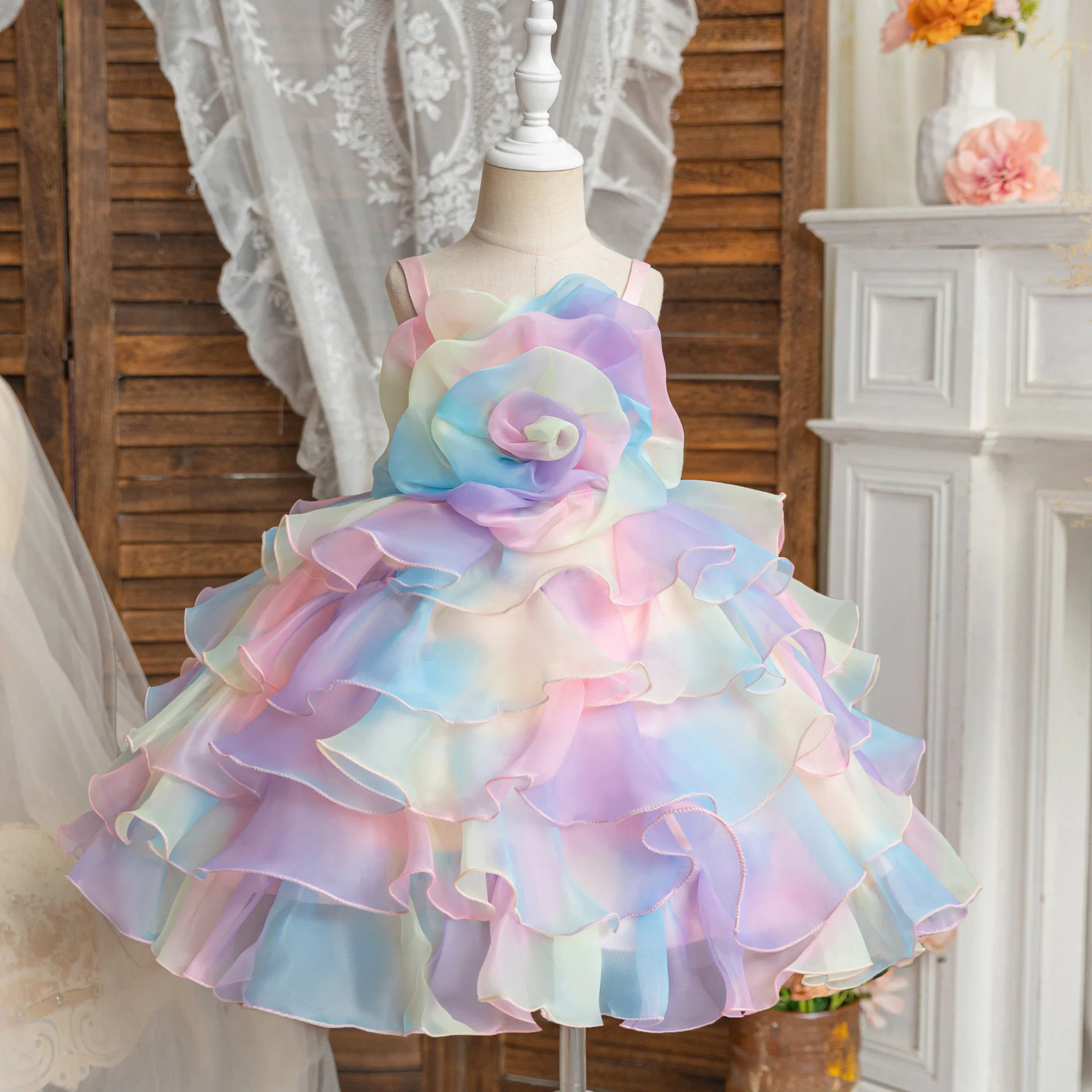 

HETISO многослойное платье с градиентом для девочек, детское праздничное платье с радужным бантом, детская праздничная одежда принцессы для детей от 1 до 6 лет