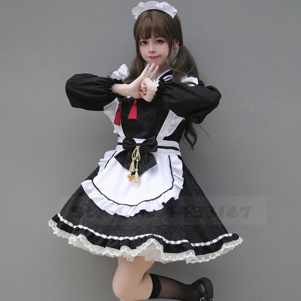 Traje de sirvienta de Halloween de talla grande, vestido Jacquard de estilo chino Lolita, disfraz de sirvienta para hombres y mujeres, disfraz de actuación Cosplay 3XL-5XL