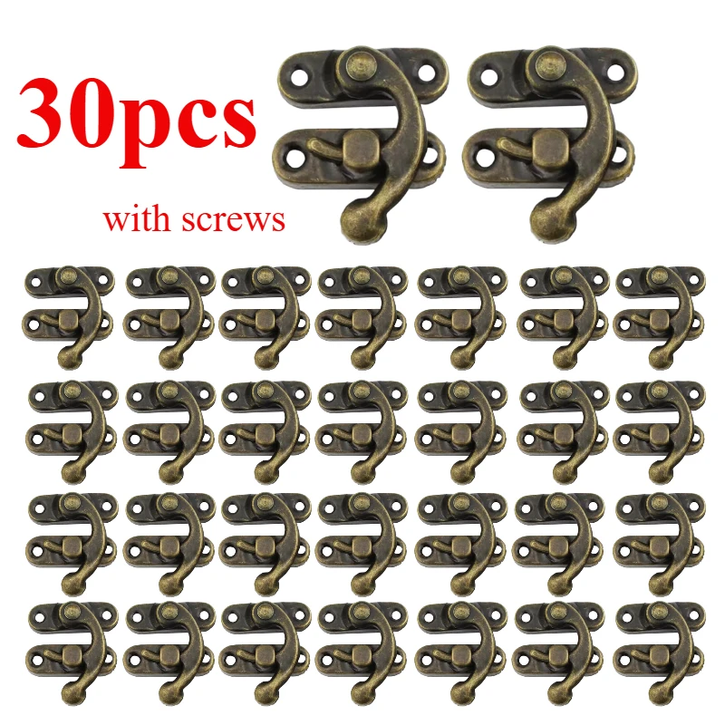 30PCS Antique Bronze Boxes Hasps Iron Lock Catch Latches Set for Wooden Jewelry/Luggage Furniture Hardware Fastener with Screws