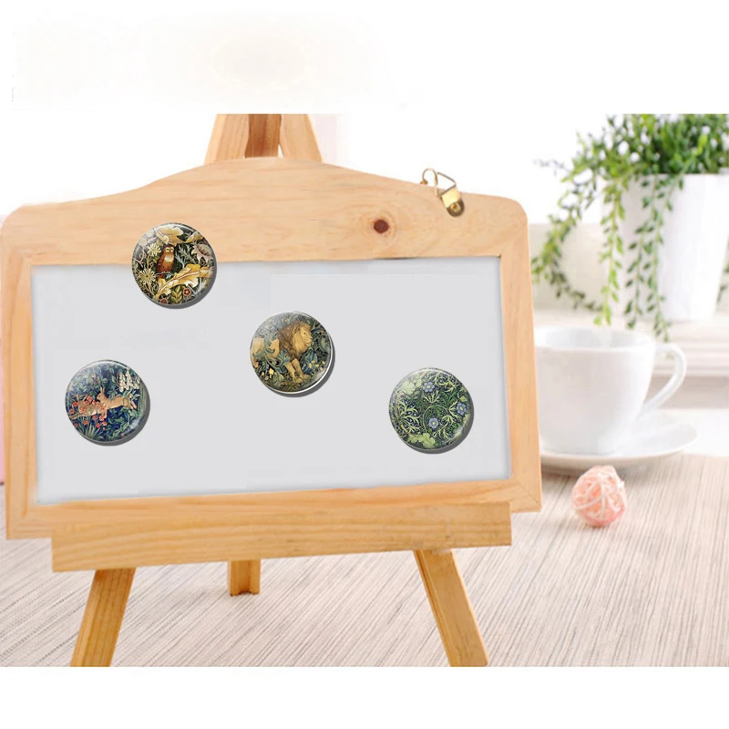 Luminous William Morris Art Animals królik ptak kwiat tygrys 30 MM magnesy na lodówkę szklany magnes na lodówkę świecące w nocy — zdjęcie 4