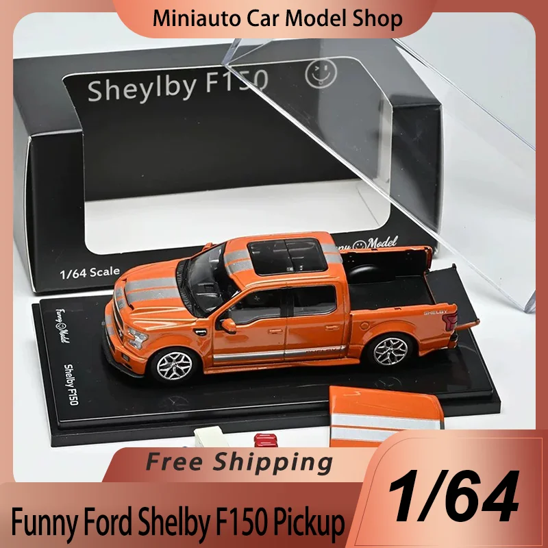 Nuevo en Stock, Divertido Modelo a Escala 1:64, Ford Shelby F150 Pickup, Miniatura de Aleación, Ford F150 Naranja Plateado, Modelo de Auto de Juguete Fundido a Presión, Regalo para Niños