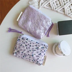 Mini Cotton Floral Cosmetic Organizer Bags for Women Bag Small Fabric Make Up Bag Little Purse Coin Pouch Children Cosmetic Case