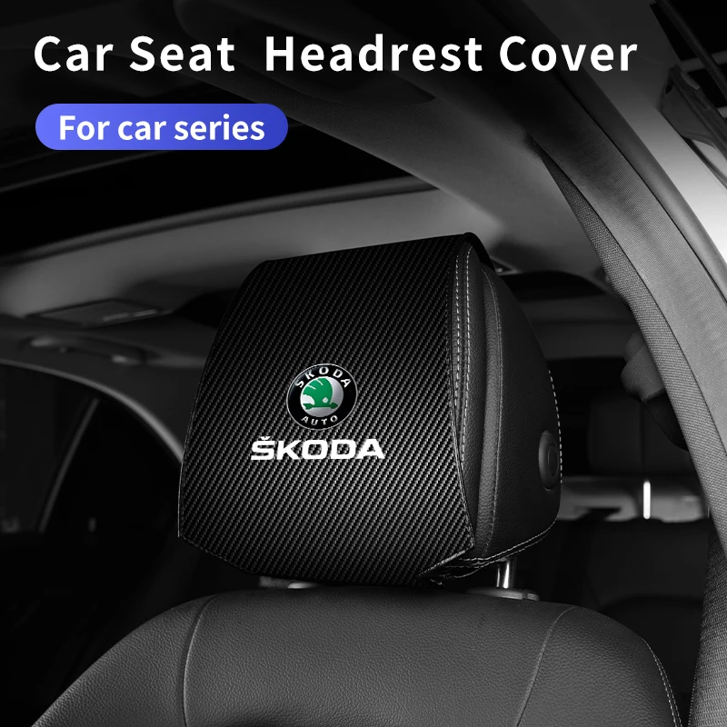 Car Seat Headrest Pillow Cover Seat Leather Protective Cover Universal For Skoda Octavia Rapid Superb Derivative Karoq Kamiq