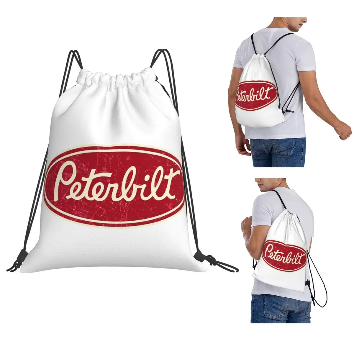 

Peterbilt Truck Racing Logo Backpacks Multi-function Drawstring Bundle Pocket Storage Bag Book Bags for Travel School