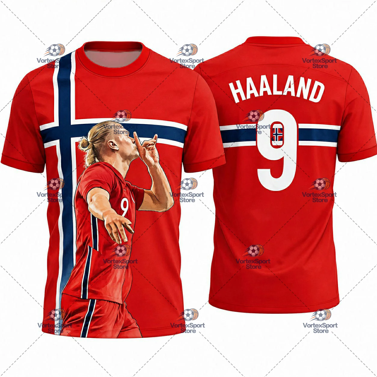 Explosions Kinder- und Herren-Fußballtrikot Haaland Nr. 9, Schnelltrocknend, Alle Größen, Kurzarm, O-Ausschnitt, Norwegen Fußballfan-Trikot – Detail 8