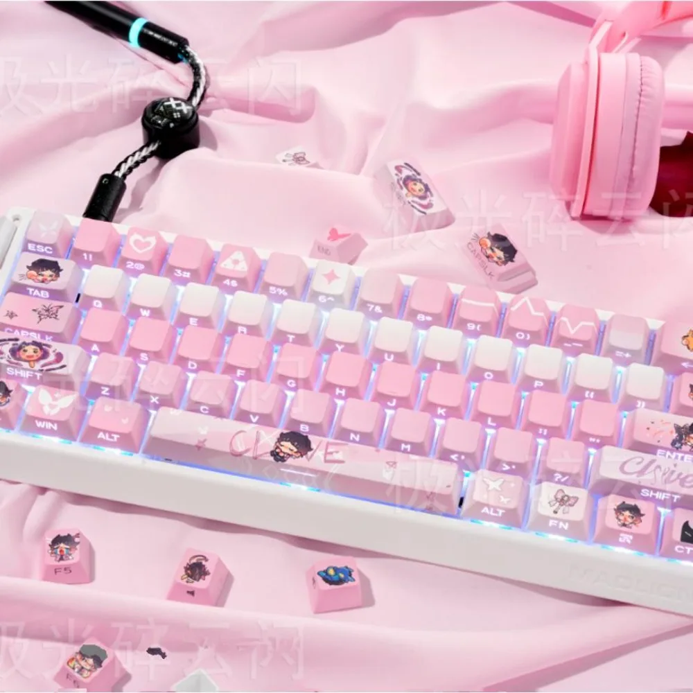 Valorant Clove Theme Keycap Set 124key PBT Custom Cute Pink Keyboard Cap Cherry Profile Gaming KeyCap for Mechanical Keyboard