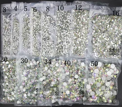 Super Glitter Crystal AB Non Hot Fix Rhinestones SS3-SS50 FlatBack Strass Sewing&Fabric Garment Nail Art Rhinestones Decorations