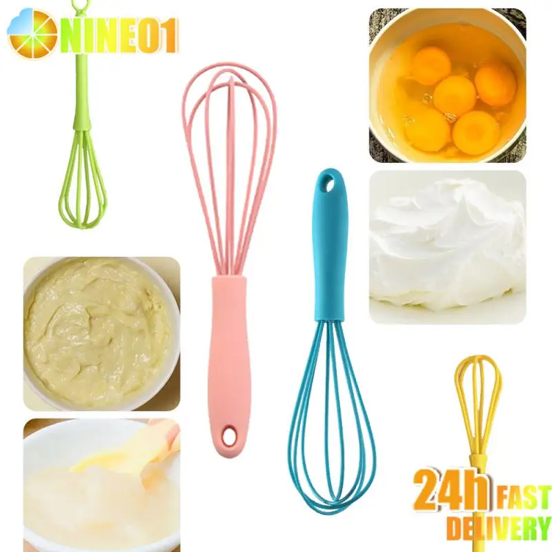 Silicone Egg Whisk Colorful Manual Egg Beater Stainless Steel Household Cream Whizzers Durable Baking Tool Kitchen Accessories