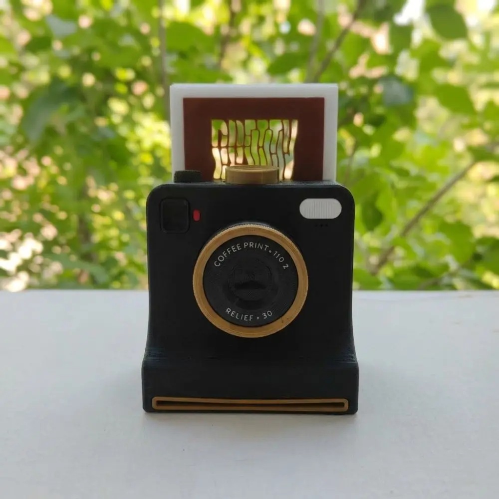 Funny 3D Printed Latte Camera Vintage Look One Touch Press DIY Latte Art Camera Tool Replaceable Cards Plastic