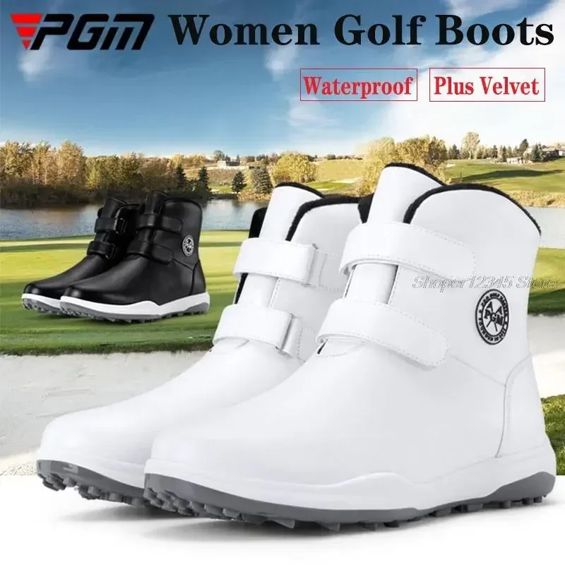 Pgm Golf Shoes Women Winter Waterproof Boots Spikes Non-Slip Sneakers Ladies Velvet Warm Golf Boots High Ankle Walking Shoes