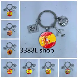 Popular Fashion Accessories Glass Pendant Alloy Keychain Spanish Element Pattern Aircraft, Passports, and Earth Accessories