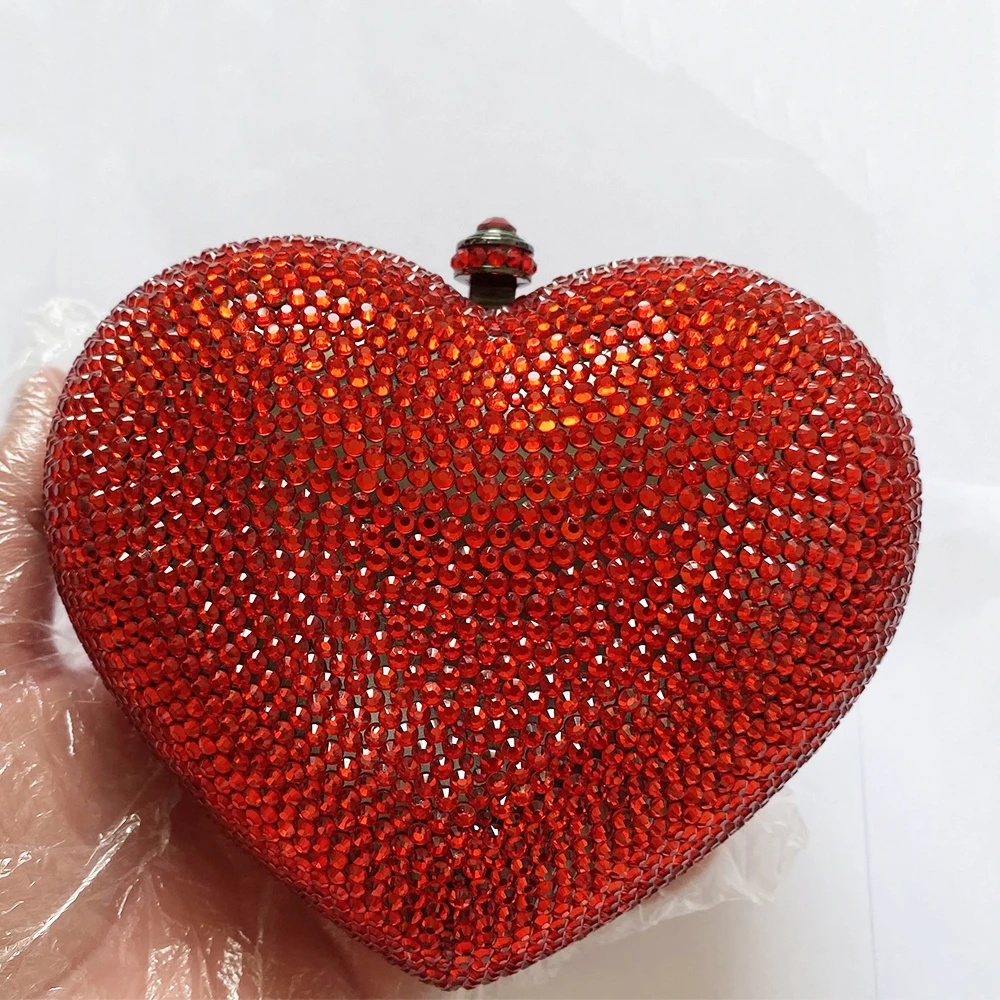

Luxury Red Rhinestone Evening Bag Little Diamond Heart-Shaped Mini Clutch Women's Crystal Clutch Purse Party Accessory Handbags