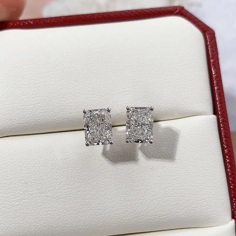 New 100% S925 pure silver imported Redion 7 * 9mm high carbon diamond yellow white purple diamond earrings wedding jewelry