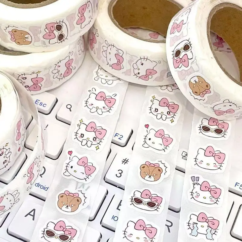 Stiker Sanrio INS Kitty Cat pink populer, super hemat 500 lembar, stiker segel dekorasi jurnal DIY yang lucu