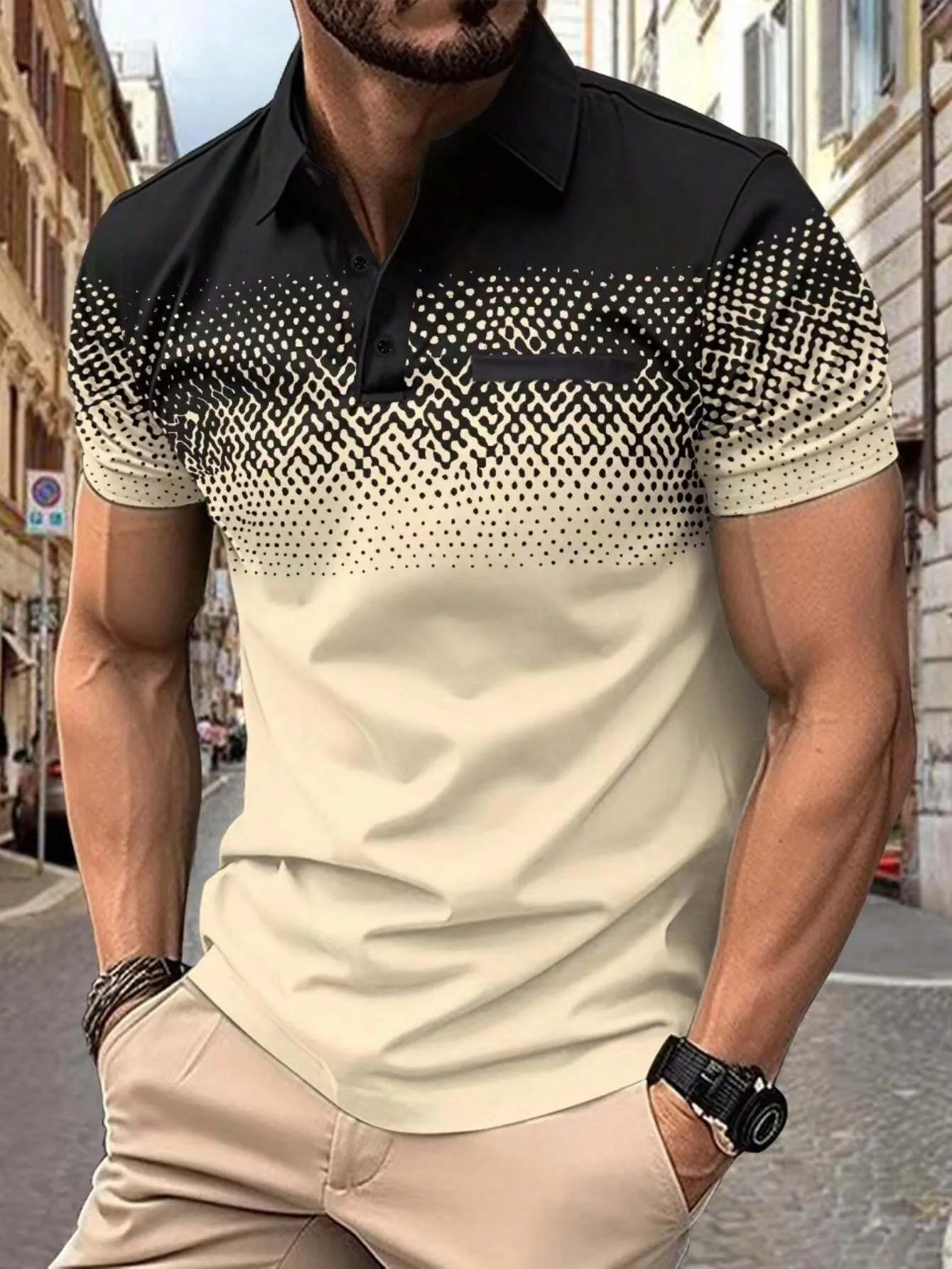 The 2026 Summer New men's short-sleeved POLO Shirt Features A Casual And Fashionable 3D Black Dot Pattern Print