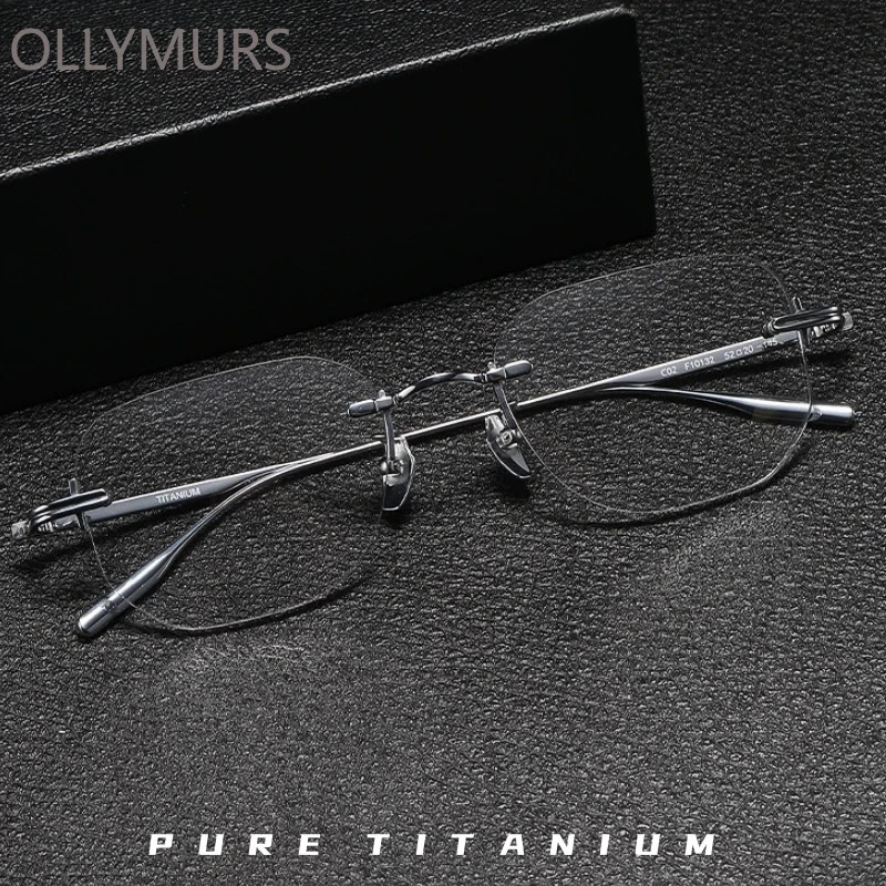 

OLLYMURS Сверхлегкие роскошные очки без оправы из чистого титана для мужчин и женщин, модные ретро оптические очки по рецепту F1013