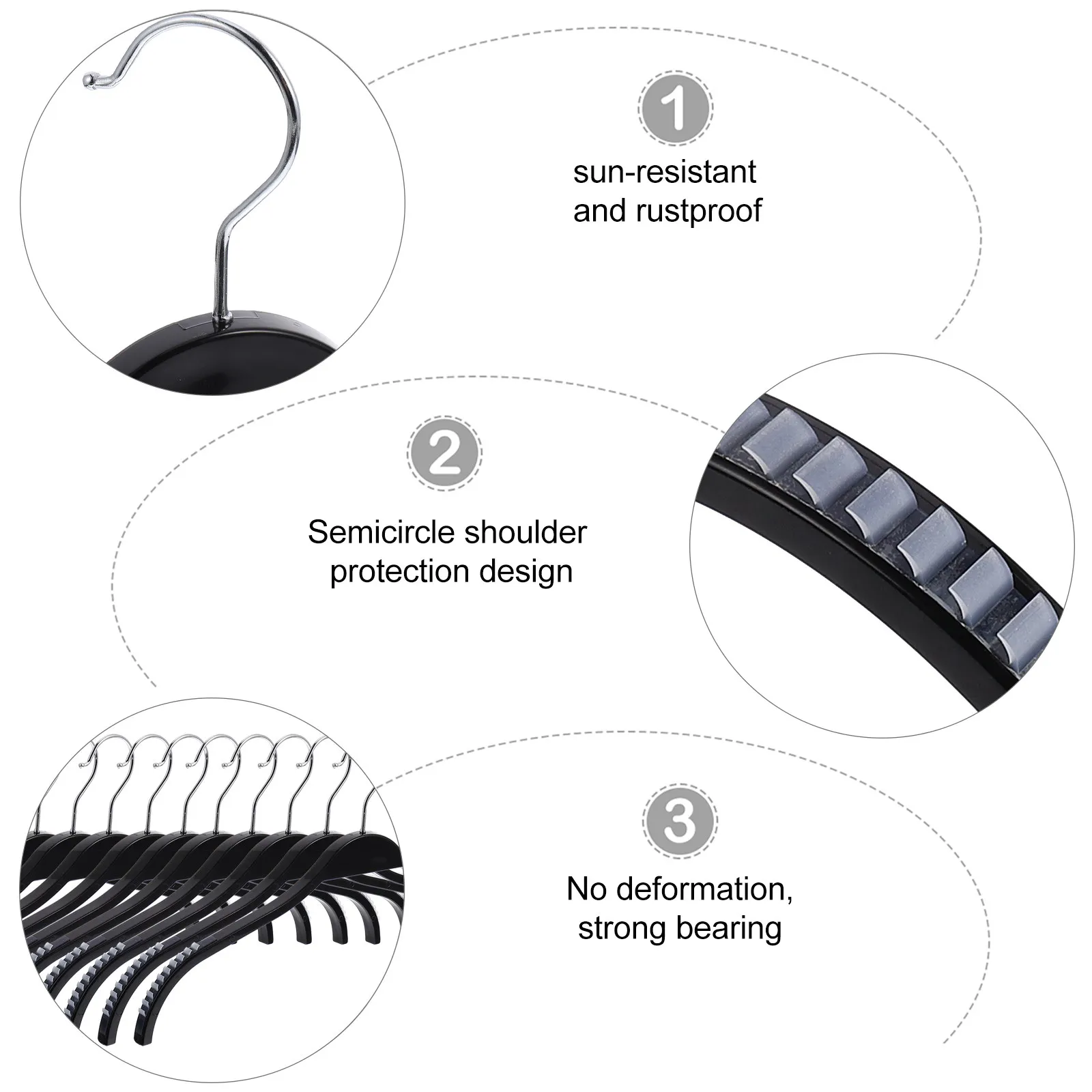 1Set Plastic Coat Hangers No Mark Traceless Semicircle Shoulder Anti Skid Rustproof Strong Bearing 30Kg Hangers