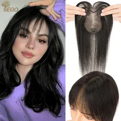 SEGO Human Hair Toppers with Bangs Clips in 100% Real Hairpieces for Women Natural Silk Base Lace 8x11cm Topper For Hair Loss