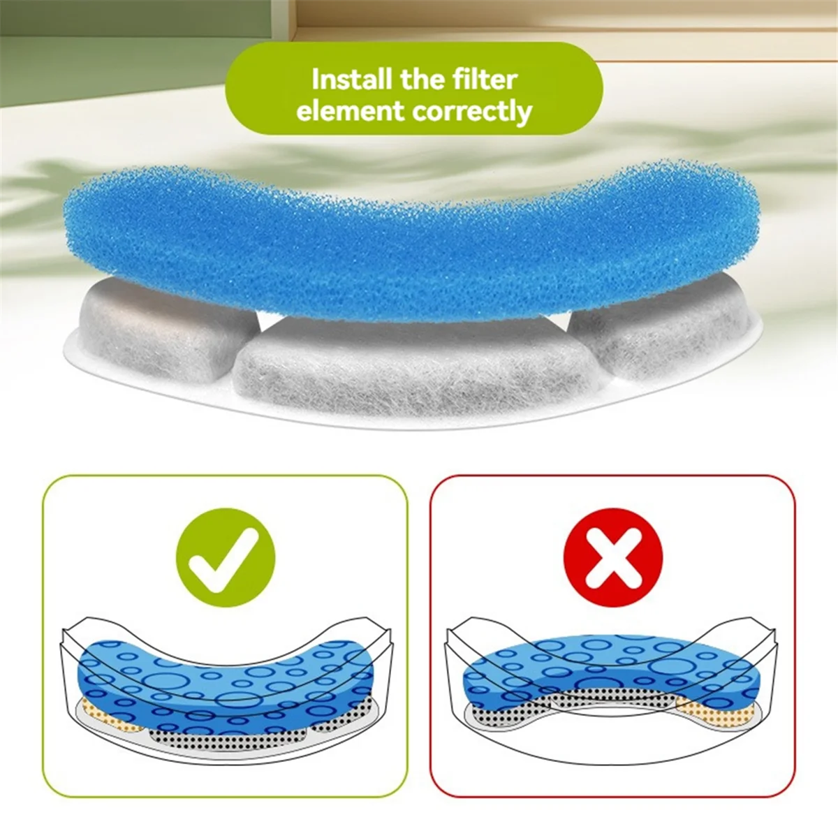 AB52 Cat Water Fountain Filter Replacement for WF050 & WF100 Cat Fountain Triple Filtration Replacement Filters 8Set