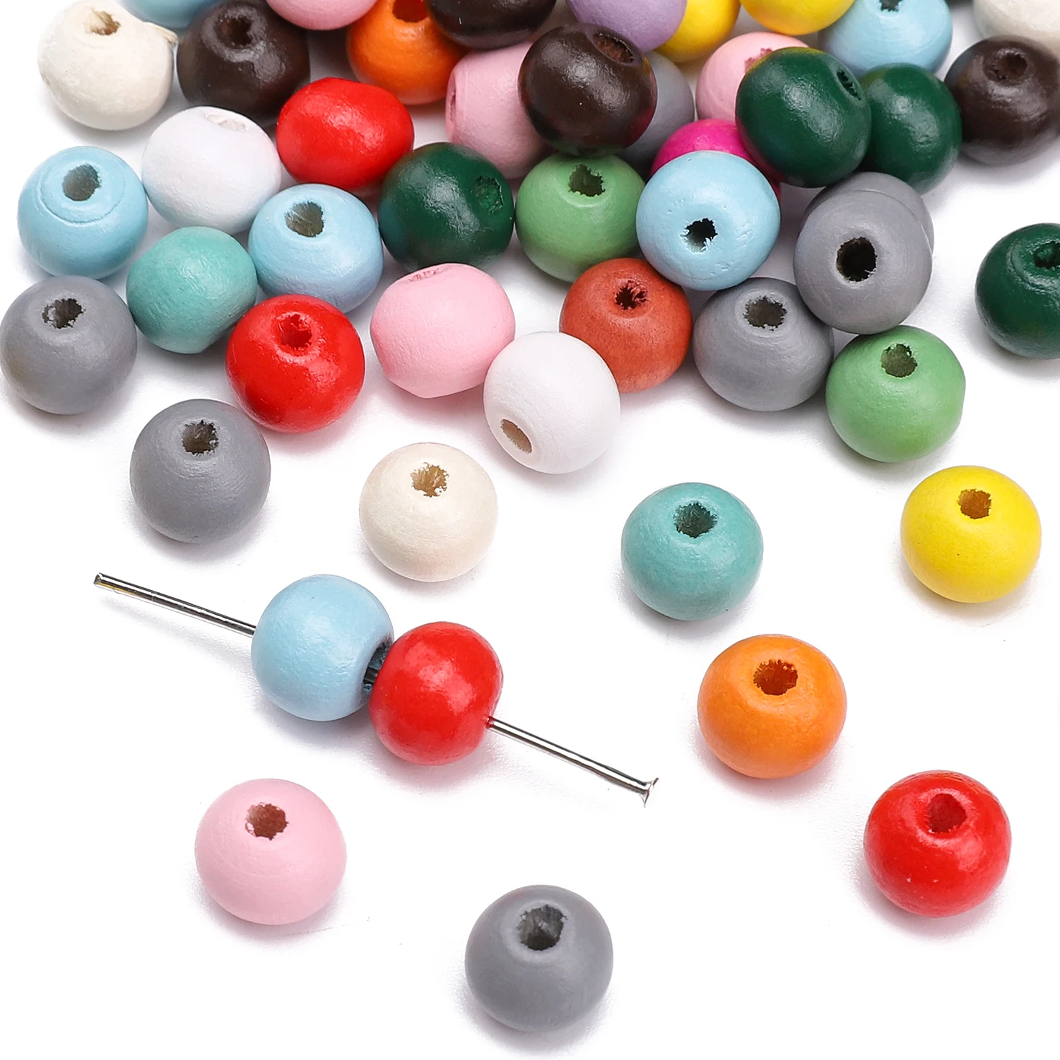 

8mm 100pcs Wood Bead Mixed Color Wooden Beading candy Gifts girls Spacer Loose Beads Jewelry Making DIY Keychain Accessories