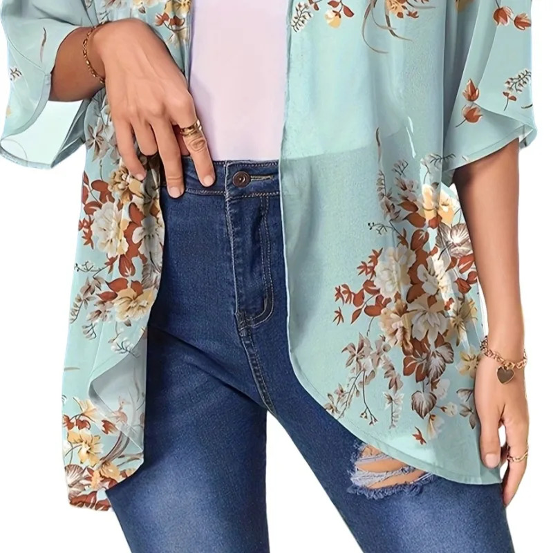 Summer Long Flowy Kimono Cover Up Tops Kimono Cardigan Coat Outwear Blouse Bohemian Bikini Hawaii Chiffon Shirt Beach Party
