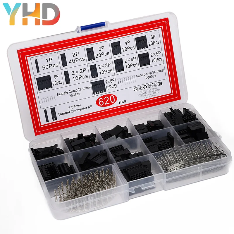 620PCS XH2.54 Connector Kit, Dupont Wire Jumper Cable Housing & Male Female Crimp Terminals