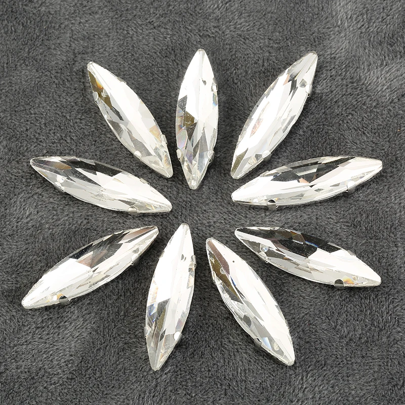 RESEN 9x35mm Sharp Navette strass Sew On Crystal Glass Horse Eye Stone con impostazione artiglio scheggiato per accessori per abbigliamento fai da te