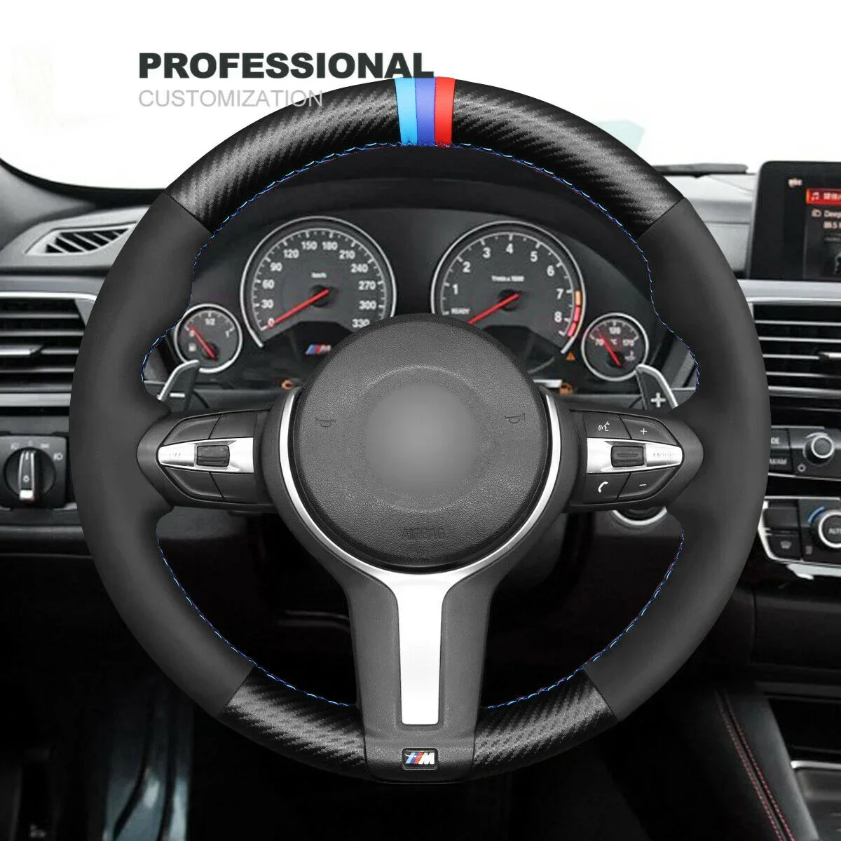 

DIY Hand Stitch Carbon Fiber Suede Car Steering Wheel Cover For BMW F30 F34 F22 F23 F32 F33 F36 Car Accessories