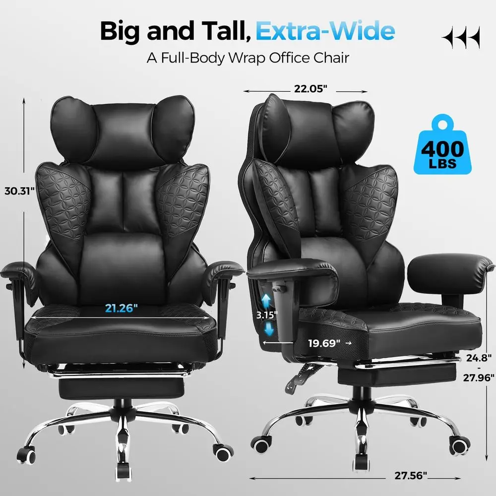 

Big and Tall Gaming Chair 400lbs Heavy Duty Office Chair with Foot Rest amp Ergonomic Pocket Spring Lumbar Support, High Back 3